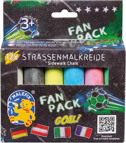 PUSTEFIX - 45020006 - MALEFIX Straßenmalkreiden Fan-Edition | 12 leuchtende Farben | Inkl. QR Code für EU-Flaggen & Sportmotive | Hochwertige Kreiden | Einfach mit Wasser zu entfernen PUSTEFIX - 45020006 - MALEFIX Straßenmalkreiden Fan-Edition | 12 leuchtende Farben | Inkl. QR Code für EU-Flaggen & Sportmotive | Hochwertige Kreiden | Einfach mit Wasser zu entfernen von Pustefix