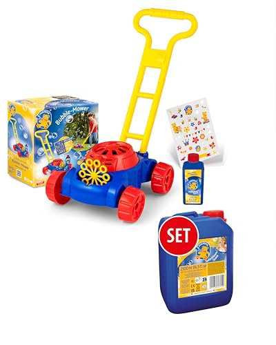 PUSTEFIX Bubble-Mower Rasenmäher & 2,5L Nachfüllkanister I Lustiges Seifenblasen Kinder Set mit Seifenblasen Flüssigkeit I Besonders viele Bunte Bubbles von Pustefix