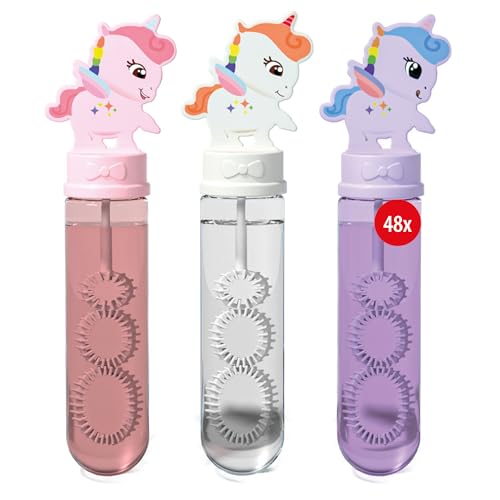 PUSTEFIX Einhorn Seifenblasen x 48 I Seifenblasen Kinder Set mit Einhornmotiven I Mit Seifenblasen Flüssigkeit 35 ml I Viele Bubbles mit einmal Pusten von Pustefix