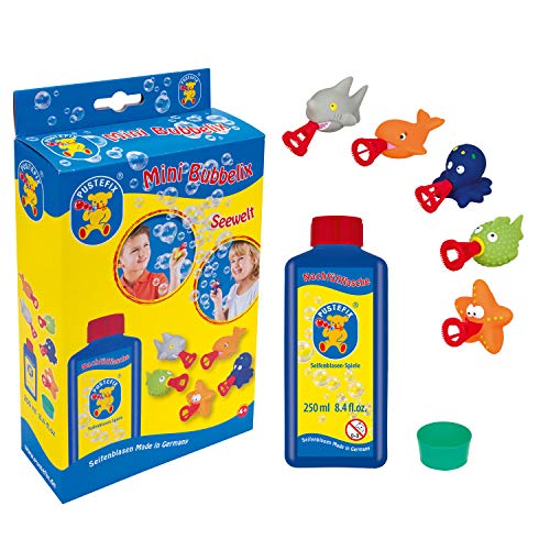 PUSTEFIX Mini Bubbelix Seewelt I 250 ml Seifenblasenwasser I Made in Germany I Seifenblasen Spielzeug für Kindergeburtstag, Hochzeit, Sommerparty & als Gastgeschenk I Spaß für Kinder & Erwachsene von Pustefix