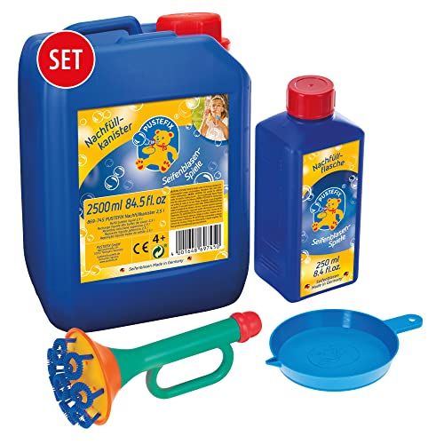 PUSTEFIX Multi-Bubble-Trompete + Seifenblasenwasser Nachfüllkanister 2,5 L I Bunte Bubbles Made in Germany I Seifenblasen Spielzeug für Kindergeburtstag, Hochzeit I Spaß für Kinder & Erwachsene PUSTEFIX Multi-Bubble-Trompete + Seifenblasenwasser Nachfüllkanister 2,5 L I Bunte Bubbles Made in Germany I Seifenblasen Spielzeug für Kindergeburtstag, Hochzeit I Spaß für Kinder & Erwachsene von Pustefix