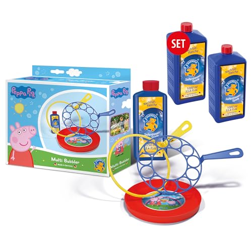 Pustefix Multi-Bubbler Peppa Pig 250 ml + 2 x Nachfüllflaschen Maxi 1 Liter I Seifenblasen Kinder Set für Hochzeit, Geburtstag UVM. I Viele Bunte Bubbles auf einmal von Pustefix