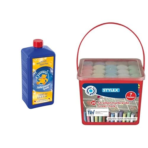 PUSTEFIX - Seifenblasen Nachfüllflasche Maxi 1Liter + Stylex Straßenkreide 20er 7 Farben im Eimer PUSTEFIX - Seifenblasen Nachfüllflasche Maxi 1Liter + Stylex Straßenkreide 20er 7 Farben im Eimer von Pustefix