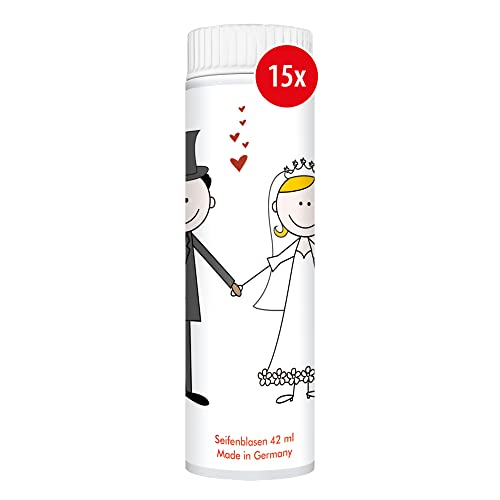 PUSTEFIX Seifenblasen Set I 15 x Klassik 42ml Hochzeit Comic I Bunte Hochzeits-Bubbles Made in Germany I Seifenblasen für Hochzeit, Standesamt, Polterabend, Kinder-Geburtstag I 15 x 42 ml Vorteilspack von Pustefix