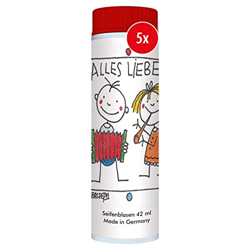 PUSTEFIX Seifenblasen Set I 5 x Klassik 42ml Basdera Alles Liebe I Bubbles Made in Germany I Alles Liebe Seifenblasen für Kinder-Geburtstag, Hochzeit, Standesamt, Polterabend I 5 x 42 ml Vorteilspack von Pustefix