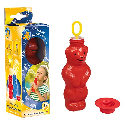 PUSTEFIX Zauberbär Rot I 180 ml Seifenblasenwasser I Bubbles Made in Germany I Seifenblasen Spielzeug für Kindergeburtstag, Hochzeit, Sommerparty & als Gastgeschenk I Spaß für Kinder & Erwachsene von Pustefix