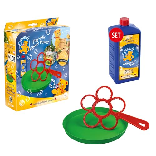 PUSTEFIX Blasring Set Flower Power I Seifenblasen Kinder Set mit Seifenblasen Flüssigkeit in 1 L Nachfüllflasche I Seifenblasenring in Blumenform von Pustefix