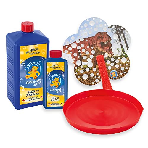 PUSTEFIX Bubble-Multi-Wing Dino rot I 1000 ml Seifenblasenwasser I Made in Germany I Bunte Bubbles für Kindergeburtstag, Hochzeit & Sommerparty I Bär Seifenblasen Spielzeug für Kinder & Erwachsene von Pustefix