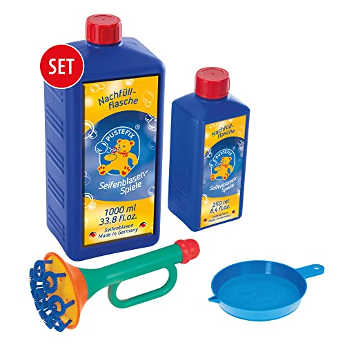 PUSTEFIX Multi-Bubble-Trompete + Seifenblasenwasser Nachfüllflasche Maxi 1,0 L I Bunte Bubbles Made in Germany I Seifenblasen Spielzeug für Kindergeburtstag, Hochzeit I Spaß für Kinder & Erwachsene PUSTEFIX Multi-Bubble-Trompete + Seifenblasenwasser Nachfüllflasche Maxi 1,0 L I Bunte Bubbles Made in Germany I Seifenblasen Spielzeug für Kindergeburtstag, Hochzeit I Spaß für Kinder & Erwachsene von Pustefix