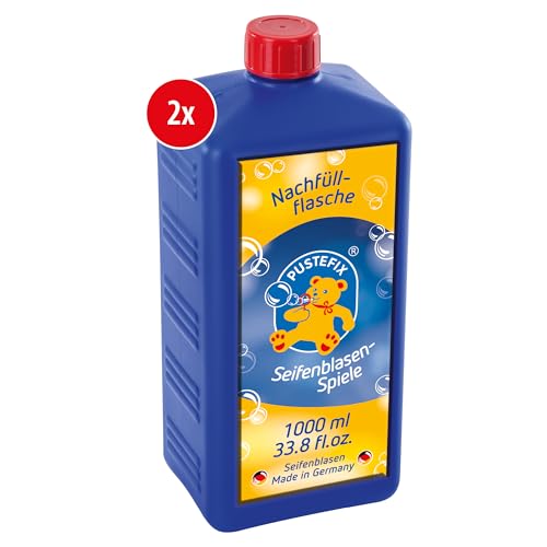 Pustefix Nachfüllflasche Maxi I 2 x 1000 ml Seifenblasenflüssigkeit I Bubbles Made in Germany I Seifenblasen für Hochzeit, Kindergeburtstag, Polterabend I Seifenblasen für Kinder & Erwachsene von Pustefix