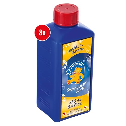 PUSTEFIX Nachfüllflasche Mini I 8 x 250 ml Seifenblasenflüssigkeit I Bubbles Made in Germany I Seifenblasen für Hochzeit, Kindergeburtstag, Polterabend I Seifenblasen für Kinder & Erwachsene von Pustefix