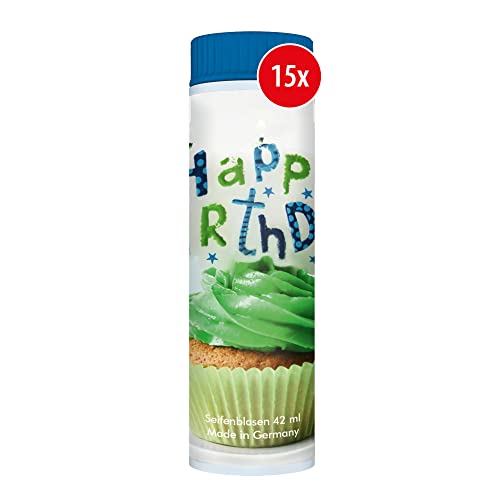 PUSTEFIX Seifenblasen Set I 15 x Klassik 42ml Cupcake I Bunte Geburtstags-Bubbles Made in Germany I Seifenblasen für Hochzeit, Kindergeburtstag, Standesamt, Polterabend I 15 x 42 ml Vorteilspack von Pustefix