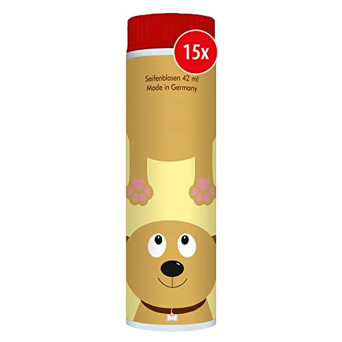 PUSTEFIX Seifenblasen Set I 15 x Klassik 42ml Tiere Hund I Bunte Hunde-Bubbles Made in Germany I Hunde Seifenblasen für Kinder-Geburtstag, Hochzeit, Standesamt, Polterabend I 15 x 42 ml Vorteilspack von Pustefix