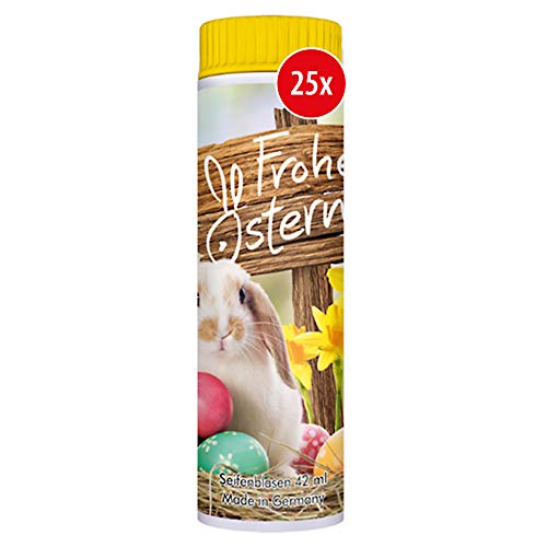 PUSTEFIX Seifenblasen Set I 25 x Klassik 42ml Frohe Ostern I Bubbles Made in Germany I Oster Seifenblasen für Kinder-Geburtstag, Hochzeit, Standesamt, Polterabend I 25x42ml Vorteilspack von Pustefix