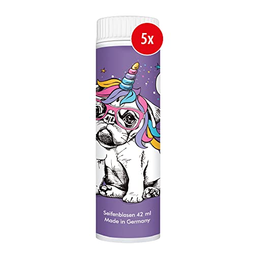 PUSTEFIX Seifenblasen Set I 5 x Klassik 42ml Fun-Edition Bulldogge I Bubbles Made in Germany I Hunde Seifenblasen für Kinder-Geburtstag, Hochzeit, Standesamt, Polterabend I 5 x 42 ml Vorteilspack von Pustefix