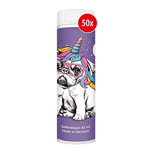 PUSTEFIX Seifenblasen Set I 50 x Klassik 42ml Fun-Edition Bulldogge I Bubbles Made in Germany I Hunde Seifenblasen für Kinder-Geburtstag, Hochzeit, Standesamt, Polterabend I 50 x 42 ml Vorteilspack von Pustefix