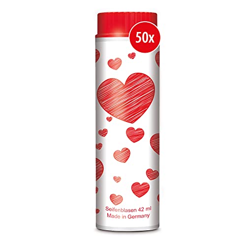 PUSTEFIX Seifenblasen Set I 50 x Klassik 42ml Valentinstag Herzen I Bunte Herz Bubbles Made in Germany I Seifenblasen für Hochzeit, Kindergeburtstag, Standesamt, Polterabend I 50 x 42 ml Vorteilspack von Pustefix