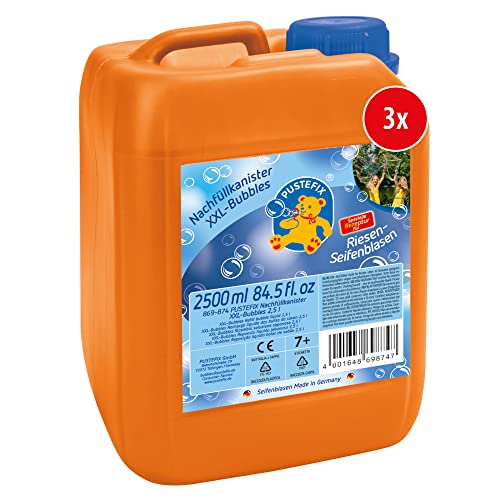 PUSTEFIX XXL-Bubbles Nachfüllkanister I 3 x 2,5 l Seifenblasenwasser I Bubbles Made in Germany I Riesen-Seifenblasen für Hochzeit, Kindergeburtstag, Polterabend I Spaß für Kinder & Erwachsene von Pustefix