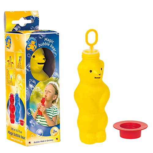 PUSTEFIX Zauberbär Gelb I 180 ml Seifenblasenwasser I Bubbles Made in Germany I Seifenblasen Spielzeug für Kindergeburtstag, Hochzeit, Sommerparty & als Gastgeschenk I Spaß für Kinder & Erwachsene von Pustefix