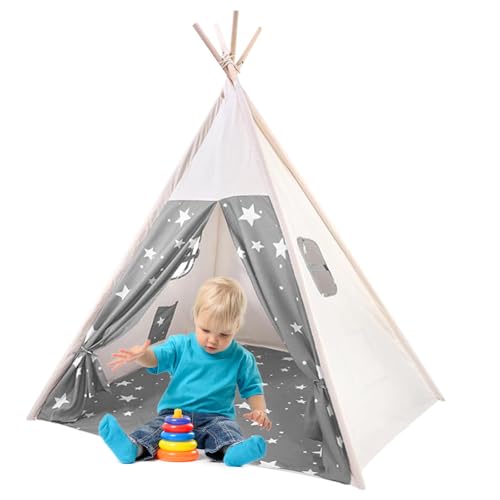 Putentfun Tipi Zelt für Kinder Tippi Kinderzelt Kinderzelt für drinnen,Kindertipi Spielzelt Lesezelt Kuschelecke Kinderzimmer Deko,Tipi Zelt Kinderzimmer mit Fenster(Grau) von Putentfun