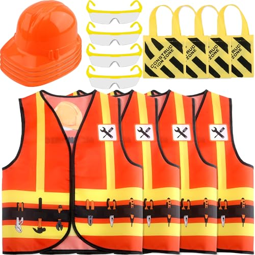 16-teiliges Bauarbeiter-Kostüm-Set für Kinder, bestehend aus Bauweste, Hut und Schutzbrille mit Tragetasche, für Jungen und Mädchen, Halloween, Rollenspiele (Farbstil 1) von Puteraya