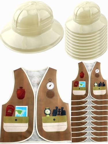 20-teiliges Kinder-Kostüm-Set enthält 10 Entdecker-Westen und 10 Entdecker-Helme für Jungen und Mädchen, Halloween, Verkleidung, Dschungel-Party, Rollenspiel 20-teiliges Kinder-Kostüm-Set enthält 10 Entdecker-Westen und 10 Entdecker-Helme für Jungen und Mädchen, Halloween, Verkleidung, Dschungel-Party, Rollenspiel von Puteraya