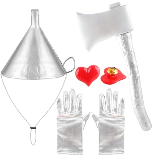4-teiliges Metallic-Kostüm für Zauberer-Kostüm, Zubehör, Silber-Axt-Trichter, Hut-Set mit Herz-Brosche, silberfarbenen Handschuhen für Halloween, Cosplay, Party 4-teiliges Metallic-Kostüm für Zauberer-Kostüm, Zubehör, Silber-Axt-Trichter, Hut-Set mit Herz-Brosche, silberfarbenen Handschuhen für Halloween, Cosplay, Party von Puteraya