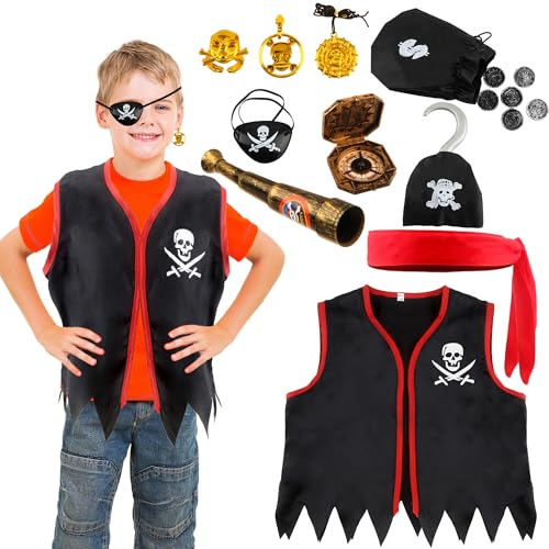 Piratenkostüm-Set für Kinder, Piratenweste und Requisiten, Jungen, Piratenkapitän, Verkleidung, Outfits für Kinder, Halloween, Party, Piraten-Rollenspiel, Maskerade, Cosplay Piratenkostüm-Set für Kinder, Piratenweste und Requisiten, Jungen, Piratenkapitän, Verkleidung, Outfits für Kinder, Halloween, Party, Piraten-Rollenspiel, Maskerade, Cosplay von Puteraya