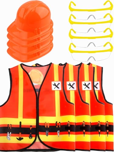Puteraya 12-teiliges Bauarbeiter-Kostüm für Kinder, inklusive Bauweste, Schutzbrille, Schutzbrille für Kinder, Karrieretag, Halloween, Verkleiden (Farbstil 2) von Puteraya