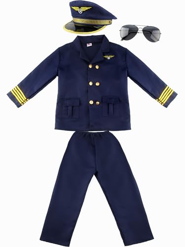 Puteraya 4-teiliges Pilotenkostüm-Set für Kinder, Fluggesellschaftskapitän, Rollenspiel, Uniform für Jungen, Pilotenparty, Cosplay, Halloween, Geburtstag, Verkleiden (Pilotenkostüm-Set 2, L, 8–9 Jahre Puteraya 4-teiliges Pilotenkostüm-Set für Kinder, Fluggesellschaftskapitän, Rollenspiel, Uniform für Jungen, Pilotenparty, Cosplay, Halloween, Geburtstag, Verkleiden (Pilotenkostüm-Set 2, L, 8–9 Jahre von Puteraya