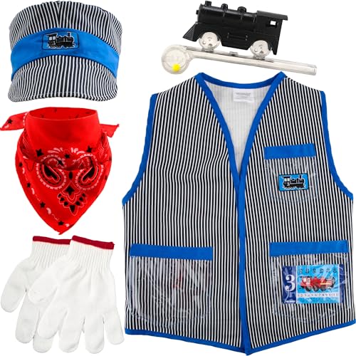 Puteraya 6-teiliges Lokführer-Kostümset für Kinder Lokführerweste Lokführermütze Lokführerwesten-Set für Kinder Halloween-Kostüm Karrieretag Cosplay-Party von Puteraya