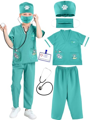 Puteraya 6-teiliges Tierarzt-Kostümset für Kinder, Veterinär-Outfits für Kinder, Karrieretag, Halloween, Geburtstagsparty, Rolle, Cosplay (Tierarzt-Kostümset 1, 5–7 Jahre (120–130 cm)) von Puteraya