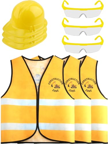 Puteraya Bauarbeiter-Kostüm für Kinder, Bauarbeiter-Kostüm, Bauweste, Schutzbrille, Schutzbrille für Kinder, Bau, Halloween, Cosplay, 9 Stück (Farbstil 1) von Puteraya