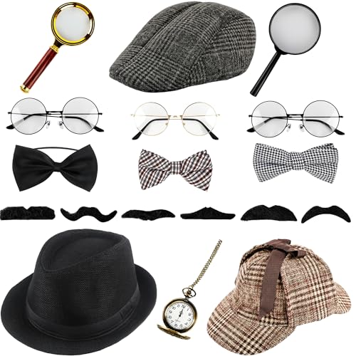 Puteraya Detektiv-Kostüm, Zubehör, Deerstalker, Hut, Brille, Set, Detektivhut, Verkleiden für Halloween, Cosplay, Erwachsene, 16-teilig Puteraya Detektiv-Kostüm, Zubehör, Deerstalker, Hut, Brille, Set, Detektivhut, Verkleiden für Halloween, Cosplay, Erwachsene, 16-teilig von Puteraya