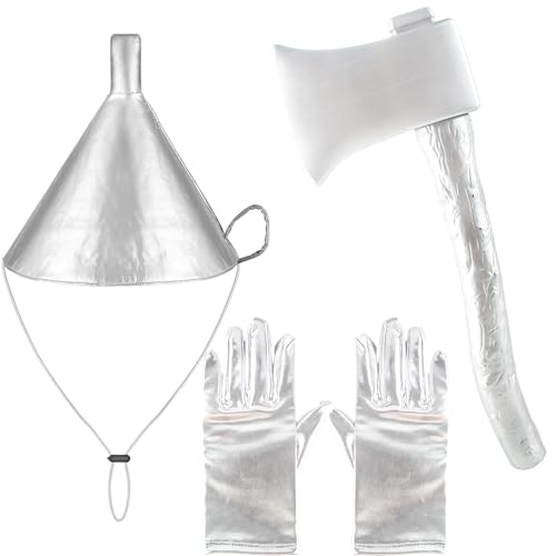 Puteraya Halloween-Hut mit silberfarbenen Handschuhen, silberfarbener Trichterhut, Axt, Se, metallischer Zauberer, Kostüm, Zubehör für Erwachsene, Kinder, Cosplay, Party, Halloween, 3 Stück Puteraya Halloween-Hut mit silberfarbenen Handschuhen, silberfarbener Trichterhut, Axt, Se, metallischer Zauberer, Kostüm, Zubehör für Erwachsene, Kinder, Cosplay, Party, Halloween, 3 Stück von Puteraya