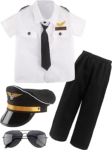 Puteraya Pilotenkostüm-Set für Kinder, Kapitän, Uniform für Kinder, Jungen, Halloween, Cosplay, Rollenspiel, Themenparty (Pilotenkostüm-Set 1, M, 6–7 Jahre (110–120 cm) von Puteraya