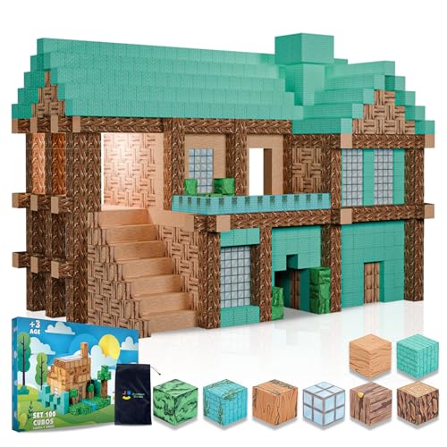 Putman Blocks Magnetische Minecraft Bausteine – 100 Stück Set mit 8 Blockarten + Matte & Tasche – Magnetspiel ab 3 Jahren – Montessori Spielzeug – Magnetwürfel für Kinder – Geschenk Jungen & Mädchen von Putman Blocks