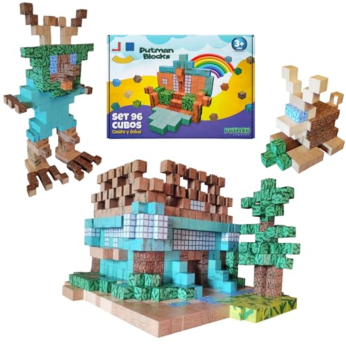 Putman Blocks Magnetische Bausteine – 96 Stück Minecraft-Style Magnetwürfel für Kinder – Montessori Lernspielzeug ab 3 Jahren – STEM Spiel – Geschenkidee Jungen & Mädchen – Spielzeug magnetisch von Putman Blocks