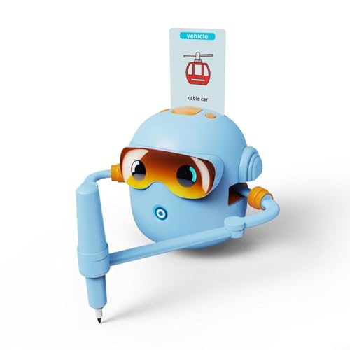 Puupaa Interaktiver pädagogischer Zeichenroboter mit 100 Karten und 2 Stiften, wiederaufladbarer 1800 mAh Lernkunstroboter, automatische Zeichenmaschine für Kinder im Alter von 3–8 (blau) von Puupaa