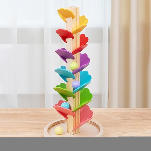Musikbaum Aus HOL-z, Murmelbahn Aus HOL-z, Musikbaum, Buntes Kugelfallspielzeug, Bunter Rollender Kugelturm, Kugelspielzeug Inkl. 4 Murmeln, Lernspiel, Regenbogen, Motorikspiel von Puwaiio