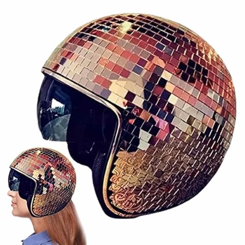 Puwaiio Discokugelhelm mit einziehbarem Visier, Discokugelkappe, Discohelm, Glitzer, Spiegelglas, Di-Sco-Bälle, Hut für DJ-Club, Bühnenparty, Hochzeit, Urlaub, Glitzer-Spiegelglas-Kopfbedeckung von Puwaiio