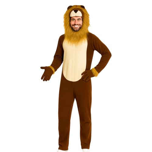 Puwaiio Löwen Einteiler Für Erwachsene | Löwen Verkleidung Halloween | Unisex Tierkostüm Einteiler Für Halloween Karneval Theater Cosplay Events von Puwaiio