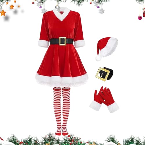 Puwaiio Weihnachtskleid | Weihnachtsmannanzug - Bühnenauftrittskostüm Cosplay Outfit für Outdoor Karneval Maskerade Ferienhaus Show Familienfoto von Puwaiio