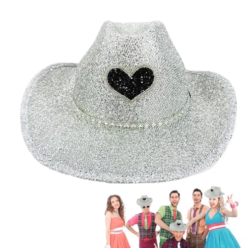 Puwaiio Western Cowboyhut, Cowgirl Hut Glitter | Westlicher Hut breit funkelnd | Party Kopfbedeckung, Kostümzubehör für Halloween Bachelorette Party Puwaiio Western Cowboyhut, Cowgirl Hut Glitter | Westlicher Hut breit funkelnd | Party Kopfbedeckung, Kostümzubehör für Halloween Bachelorette Party von Puwaiio