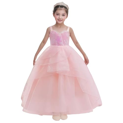 Puykzkuer Glinda-Kostüm für Mädchen, Damen, Hexe, Cosplay, Glinda-Kleid mit rosa Netz-Pailletten, Zubehör, Kleid (Glinda-Kleid, Mädchen, Größe XS (5–6T)) von Puykzkuer