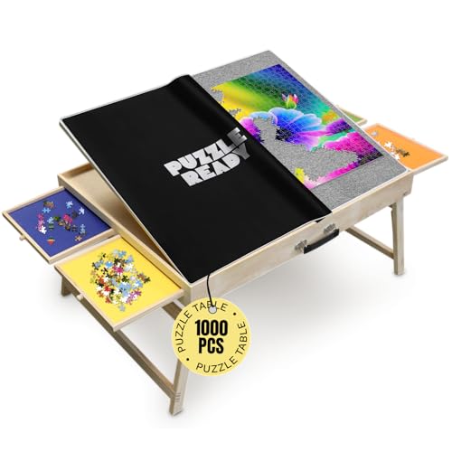 1000 Stück hölzerne Puzzle-Tabelle - 30 "x 24" Faltbare Puzzle-Tabelle mit kürzeren Beinen, 4 farbigen Schubladen, 3 Titeln Winkel & Puzzle Cover Matte - Portable Puzzle-Tabelle 1000 Stück hölzerne Puzzle-Tabelle - 30 "x 24" Faltbare Puzzle-Tabelle mit kürzeren Beinen, 4 farbigen Schubladen, 3 Titeln Winkel & Puzzle Cover Matte - Portable Puzzle-Tabelle von Puzzle Ready
