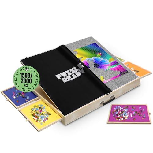 Puzzle Board Tilting mit Schubladen & Cover Matte - 1500 Stück Holz-Puzzle-Tabelle - 36 "x 27" Portable Puzzle Board - 3 Kippwinkel & Filz Arbeitsfläche - Puzzle Ready - Puzzletisch Für 1500 Teile Puzzle Board Tilting mit Schubladen & Cover Matte - 1500 Stück Holz-Puzzle-Tabelle - 36 "x 27" Portable Puzzle Board - 3 Kippwinkel & Filz Arbeitsfläche - Puzzle Ready - Puzzletisch Für 1500 Teile von Puzzle Ready