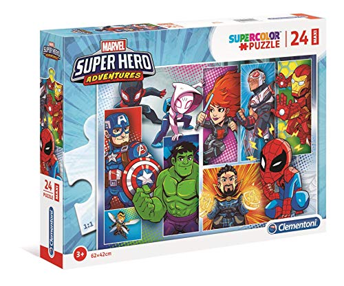 Clementoni 24208 Maxi Superhero – Puzzle 24 Teile ab 3 Jahren, farbenfrohes Kinderpuzzle mit extra großen Puzzleteilen, Geschicklichkeitsspiel für Kinder von Clementoni