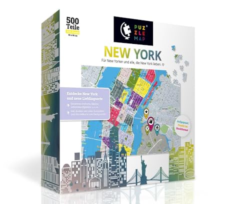 PuzzleMap New York (Manhattan) Puzzle Stadtplan | XXL 500 Teile | Mit Booklet & Faltkarte | 48x68cm Motivgröße | Reiseführer Geschenk Souvenir von PuzzleMap