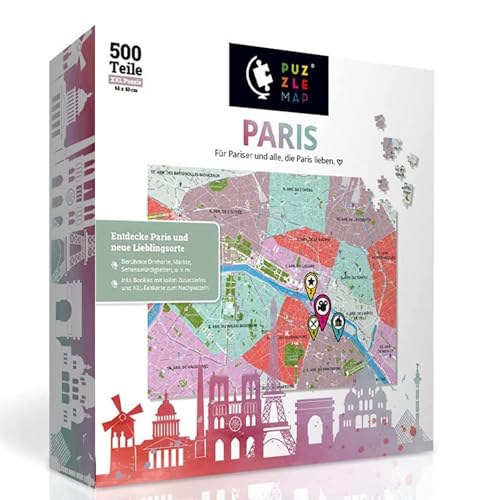 PuzzleMap Paris Puzzle Stadtplan - XXL 500 Teile - Mit Booklet & Faltkarte - 68x48cm Motivgröße - Reiseführer Geschenk Souvenir PuzzleMap Paris Puzzle Stadtplan - XXL 500 Teile - Mit Booklet & Faltkarte - 68x48cm Motivgröße - Reiseführer Geschenk Souvenir von PuzzleMap